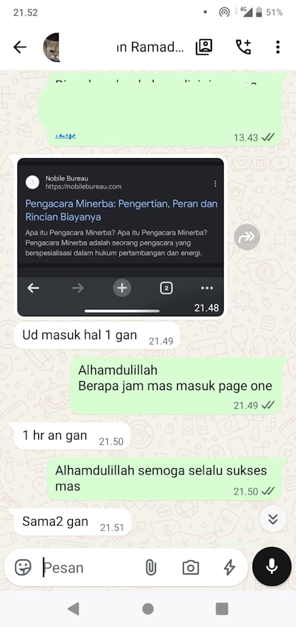 Testimoni SAS V6 — Pengacara Minerba masuk Page 1 Google dalam 1 hari