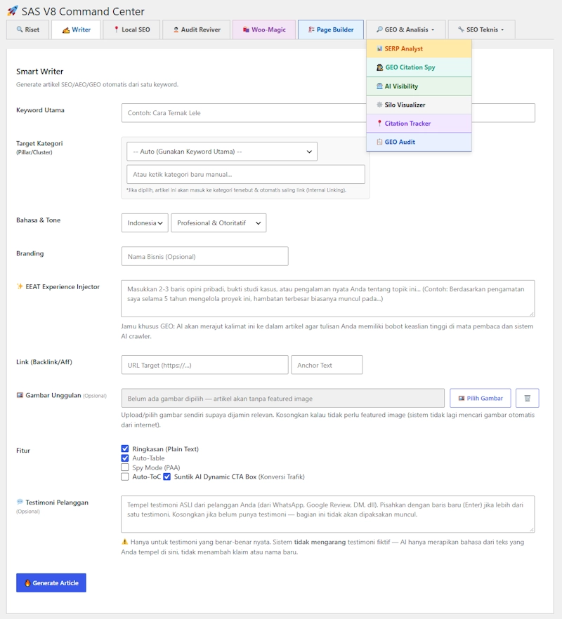 Dashboard Smart Article Suite V8